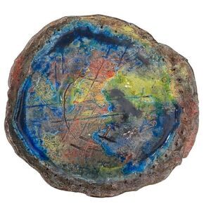 Vintage Handmade Ceramic Modernist Decorative Plate Colorful Abstract Kidcore